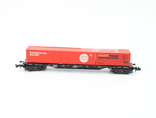 Minitrix N 3511 Güterwagen Flachwagen mit 2 Containern  434 0 158-3 DB
