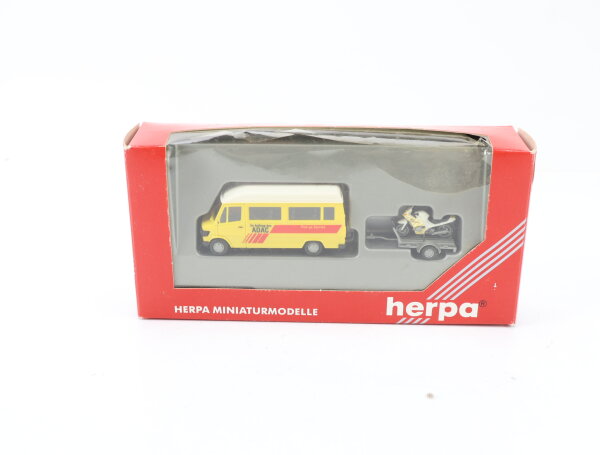Herpa H0 043038 Modellauto Transporter MM 100 D "ADAC" mit Anhänger + Motorrad