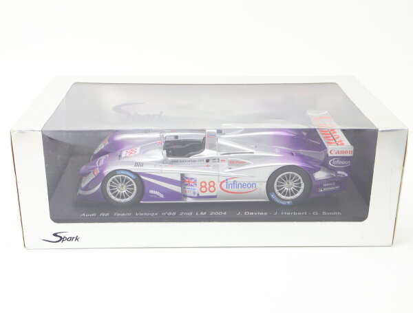 Spark S1806 Modellauto Rennwagen Audi R8 n°88 Team Veloqx 2nd LM 2004 / 1:18 OVP
