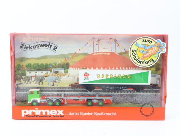 Primex H0 4585 Güterwagen-Set Containerwagen Zirkuswelt 2 "Sarrasani" + LKW OVP