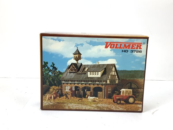 Vollmer H0 3726 Gebäude Bausatz Stall mit Taubenschlag und Pferdeboxen OVP