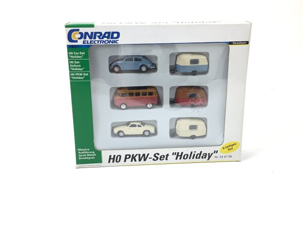 Conrad H0 240756 Modellauto PKW-Set "Holiday" 6-tlg. VW mit Camper / 1:87 OVP