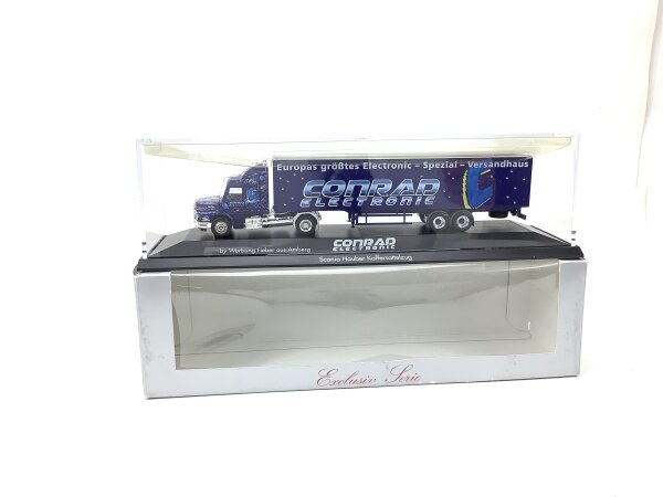 Herpa H0 Modellauto LKW Scania Hauber Koffersattelzug "Conrad Electronic" 1:87