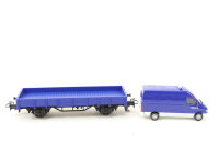 Märklin H0 00758-08 Güterwagen Niederbordwagen Einsatzwagen THW blau OVP