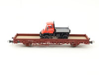 Roco H0 47497 Güterwagen Niederbordwagen mit Schienen-Unimog 8 127-0 DB / NEM