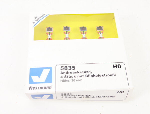Viessmann 5835 H0 Andreaskreuze 36 mm hoch 4 Stück mit Blinkelektronik OVP