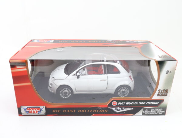 MotorMax Modellauto PKW Fiat Nuova 500 Cabrio weiß / 1:18 OVP
