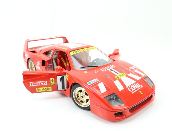 Bburago Modellauto PKW Rennwagen Ferrari F40 (1987) mit Rennaufklebern 1:18