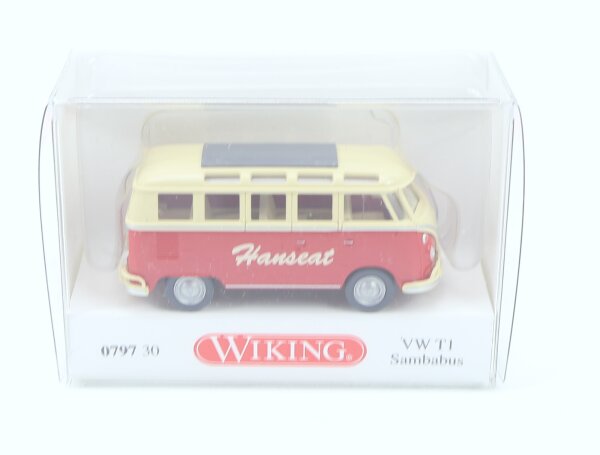 Wiking H0 0797 30 Modellauto VW Transporter T1 Sambabus "Hanseat" rot-beige 1:87