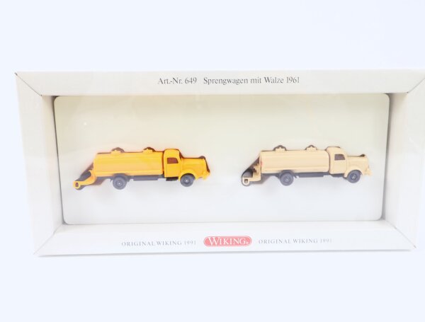 Wiking H0 649 Modellauto-Set Sprengwagen mit Walze 1961 MB 2-tlg. 1:87 OVP