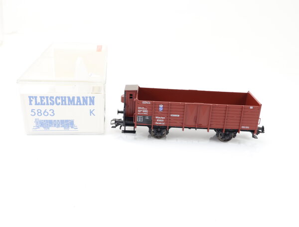 Fleischmann H0 5863 K offener Güterwagen Hochbordwagen 65001 braun KBStB NEM