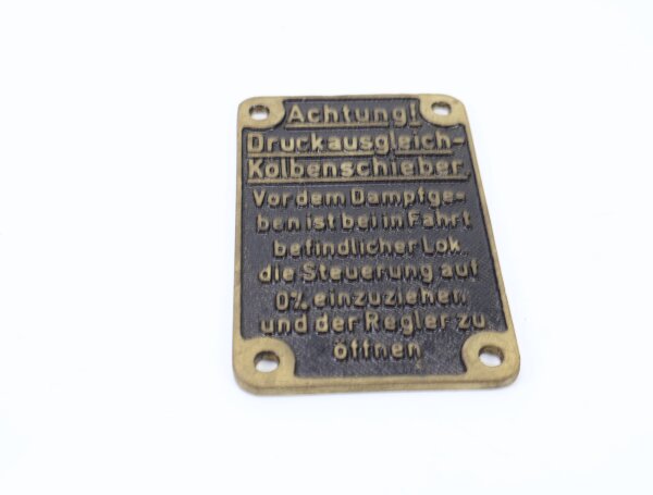Eisenbahn Schild Lokschild Dampflokschild Bedienungsanweisung / Messingguss
