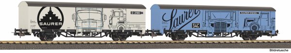 Piko H0 27747  2er Set Gedeckter Güterwagen Starke Marken Saurer SBB V