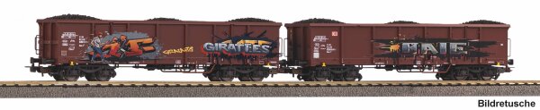 Piko H0 28338  2er Set Offene Güterwagen Eaos DB AG VI mit Graffiti und Kohleladung