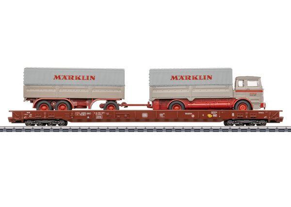 Märklin H0 47412 Güterwagen Niederflurwagen Saadkms + Funkfernsteuerung LKW 1:87