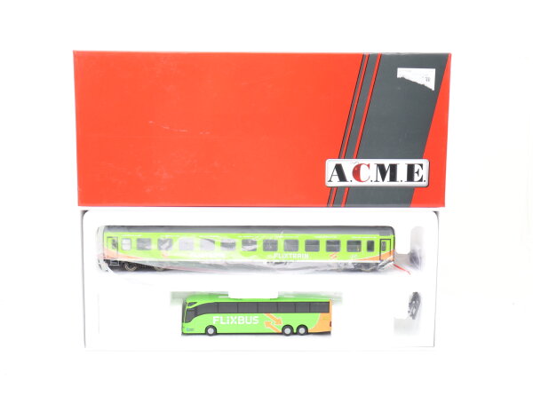ACME H0 55249 Personenwagen "FLIXTRAIN" 2. Klasse mit Bus "FLIXBUS" / NEM OVP