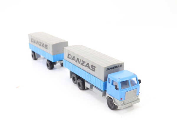 Spur H0 Modellauto LKW MB Pritschen-Lastzug mit Planen "Danzas" 1:87