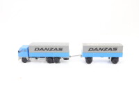 Spur H0 Modellauto LKW MB Pritschen-Lastzug mit Planen "Danzas" 1:87