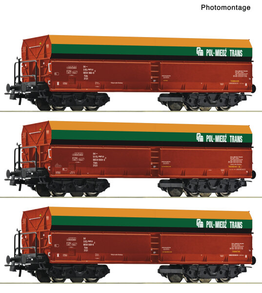 Roco H0 6600218 3er Set Selbstentladewagen POL-MIEDZ-TRANS