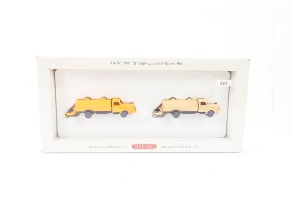 Wiking H0 649 Modellauto-Set 2-tlg. Sprengwagen mit Walze 1961 MB 1:87 OVP