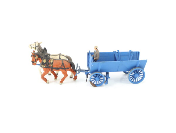 Preiser H0 30468 Figuren-Set Fertigmodell Kastenwagen als 2-spänner und Kutscher