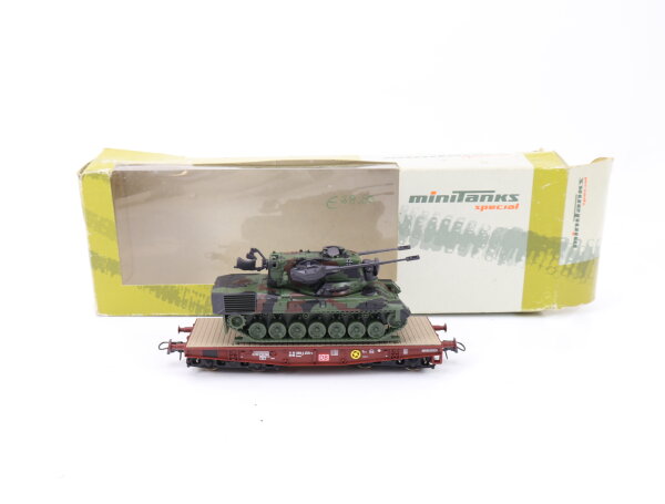 Roco minitanks H0 789 Güterwagen Schwerlastwagen mit Flakpanzer Gepard