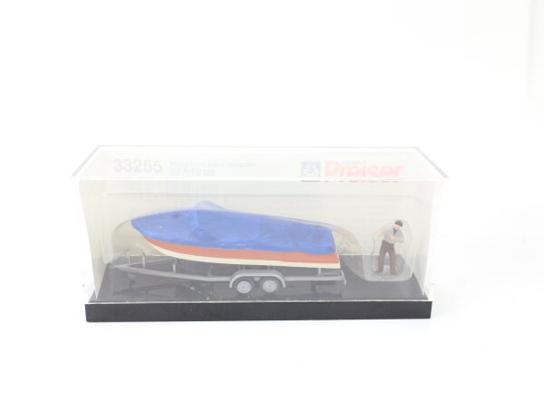 Preiser H0 33255 Boot Motorboot beim Verladen auf Anhänger 1:87
