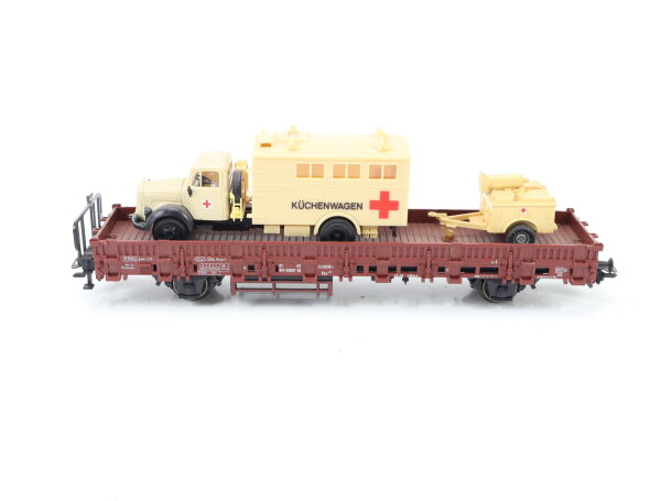 Märklin H0 4694 offener Güterwagen Rungenwagen Ladung DRK LKW 3335018-1 / NEM