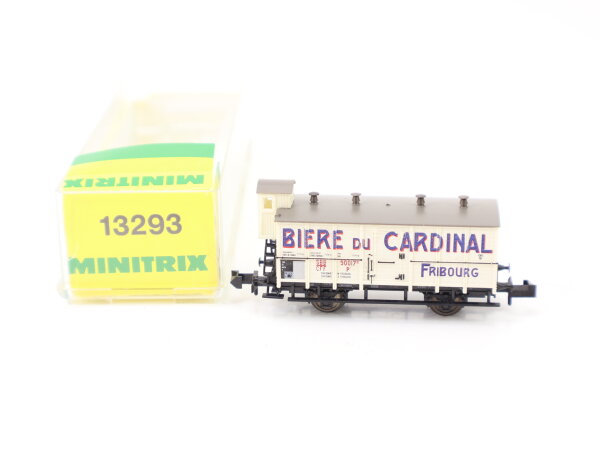 Minitrix N 13293 Güterwagen Bierwagen BIERE DU CARDINAL FRIBOURG SBB