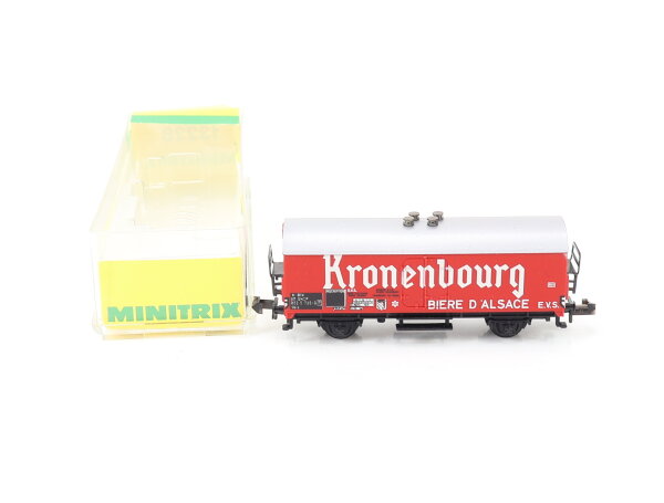 Minitrix N Güterwagen Bierwagen Kühlwagen "Kronenbourg" SNCF