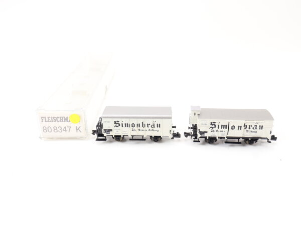 Fleischmann N 8347 K Set aus 2 Güterwagen Bierwagen "Simonbräu" 528 032 DB / NEM