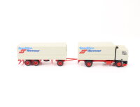 Herpa H0 Modellauto LKW DAF 95 Hänger-Lastzug Pritsche-Plane Spedition Wormser