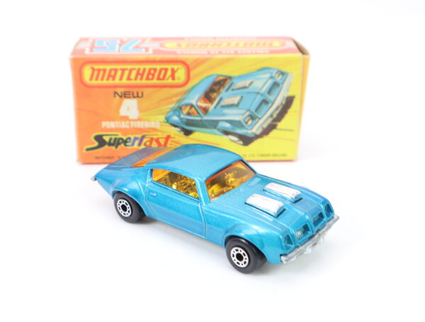 Matchbox Superfast No. 4 Modellauto PKW Pontiac Firebird 1975 blau-met./ OVP
