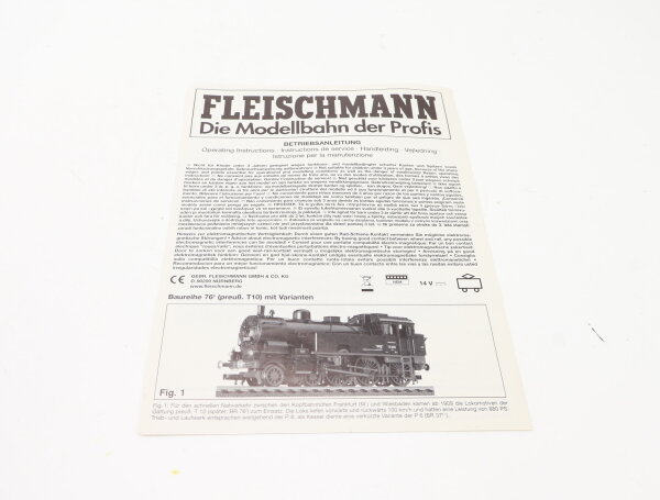 E1641 Fleischmann H0 Betriebsanleitung für Dampflok BR 76 T10 mit Varianten