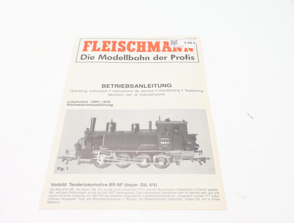 E1641 Fleischmann H0 Betriebsanleitung für Dampflok BR 98 AC Ausführung 1099