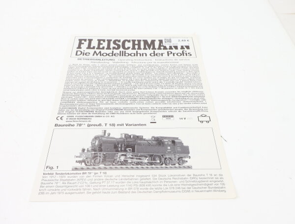E1641 Fleischmann H0 Betriebsanleitung für Dampflok Baureihe BR 78 mit Varianten