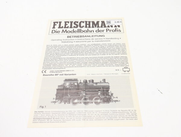 E1641 Fleischmann H0 Betriebsanleitung für Dampflok BR 89 mit Varianten