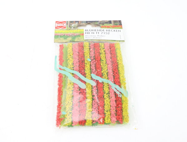 Busch H0 TT N 7152 Hecken blühend 11-tlg. weiß, gelb & rot 1m lang, 10mm hoch