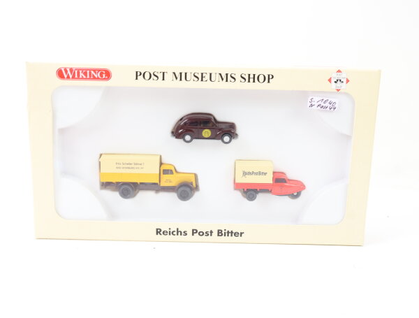 Wiking H0 82-12 Modellauto Set Post Museums Shop Reichs Post Bitter 1:87