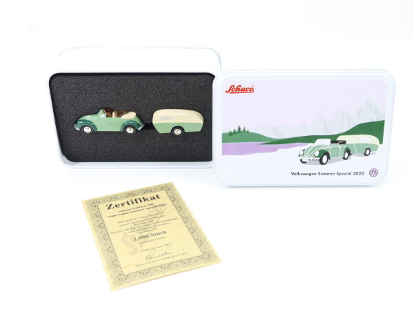 Schuco 1730 PKW mit Wohnwagen "Volkwagen Summer Special 2002" 1:90 Limited
