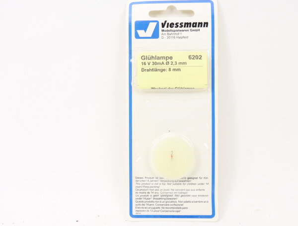 Viessmann H0 6202 Ersatzteil  Glühlampe klar Ø 2,3 mm, 16 V, 30 mA / OVP