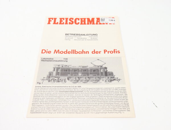 E1641 Fleischmann H0 Betriebsanleitung für Elektrolok 1145 AC Ausführung