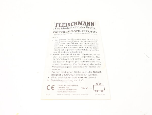 E1641 Fleischmann H0 Betriebsanleitung für ICE 2