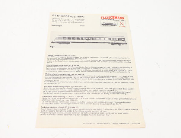 E1641 Fleischmann N Betriebsanleitung für Triebwagen 7438