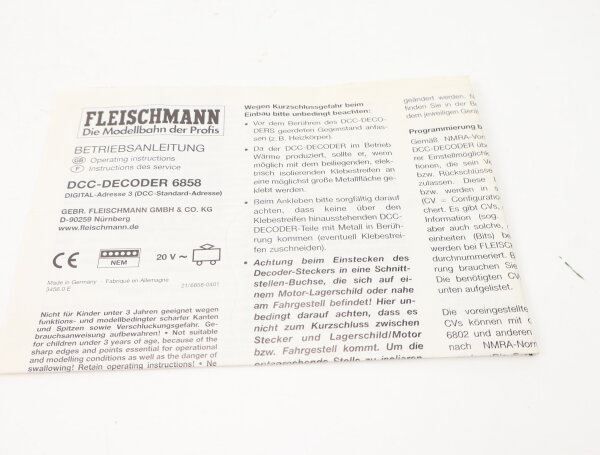 E1641 Fleischmann H0 Betriebsanleitung für DCC-Decoder 6858