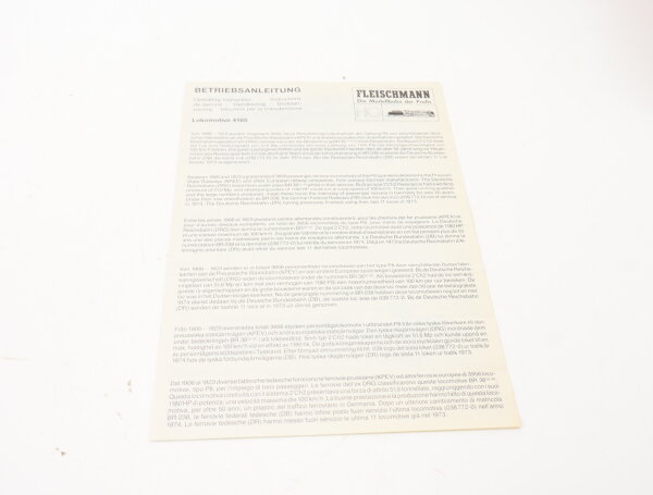 E1641 Fleischmann H0 Betriebsanleitung für Dampflok 4165