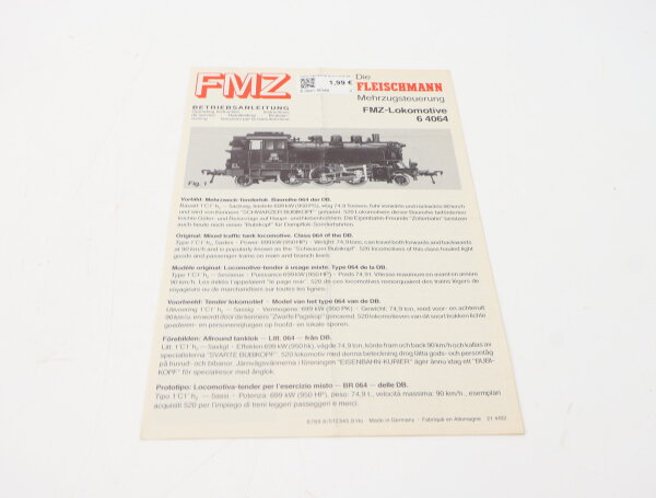 E1641 Fleischmann H0 Betriebsanleitung für FMZ Dampflok 64064
