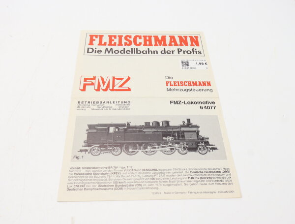 E1641 Fleischmann H0 Betriebsanleitung für FMZ Dampflok 64077