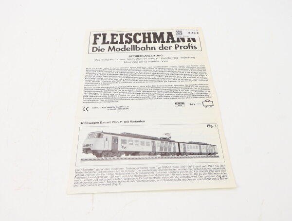 E1641 Fleischmann H0 Betriebsanleitung für Triebwagen Bauart Plan Y m Varianten
