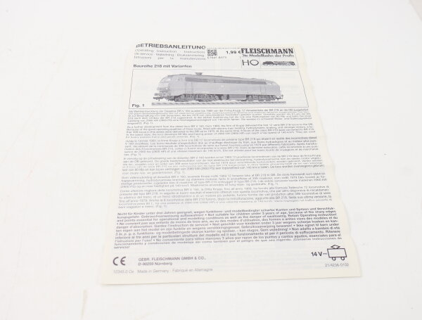 E1641 Fleischmann H0 Betriebsanleitung für Diesellok BR 218 mit Varianten